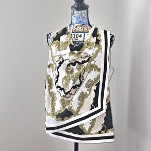 New York & Company Women’s Medium Top Geometric Sleeveless Blouse Asymmetric Hem